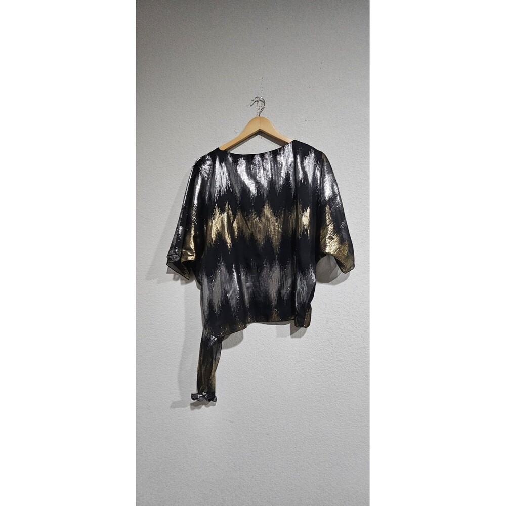Siasia New York Vtg. Blk/Gld/Slv Lame Side Tie Holiday Blouse Size XS Made In US